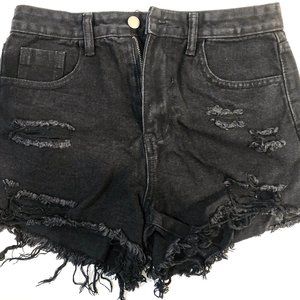 Ripped Detail Frayed Trim Denim Shorts - NEW